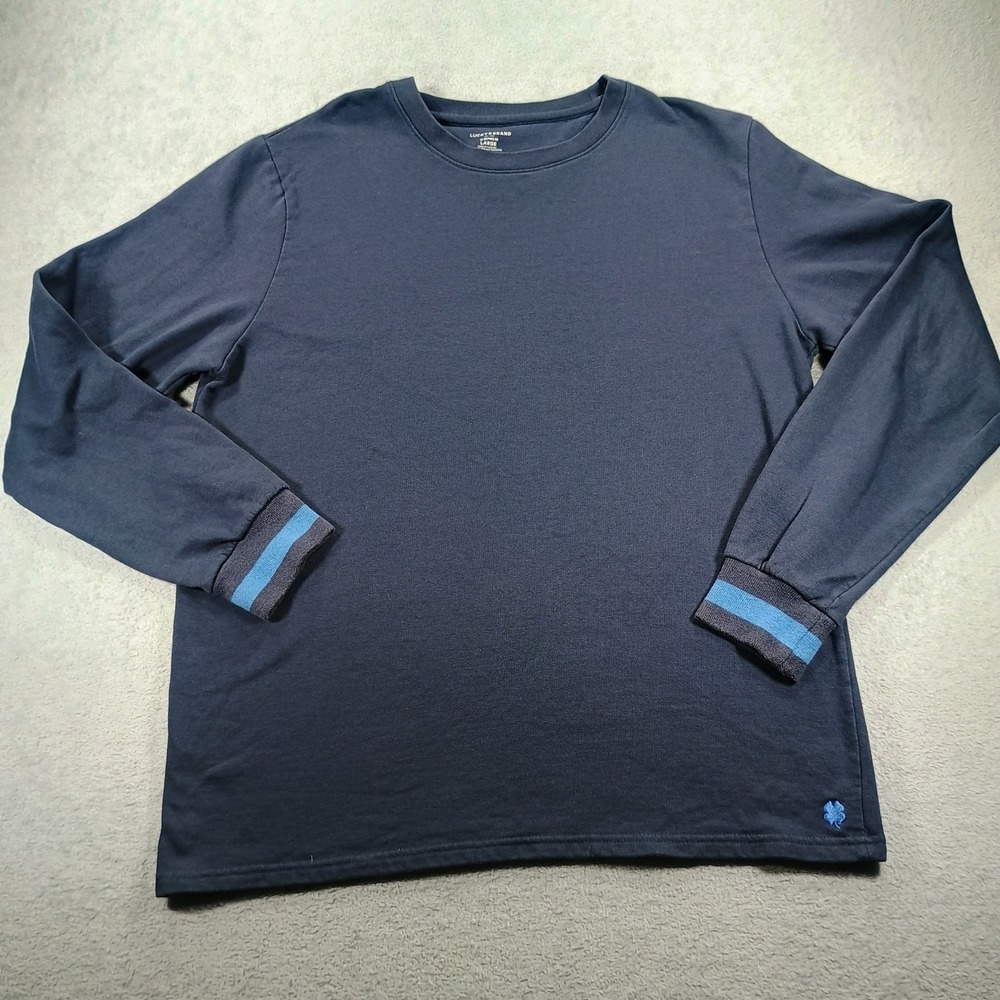Lucky Brand Mens Shirt Sleepwear Navy Blue Large Striped Cuffs